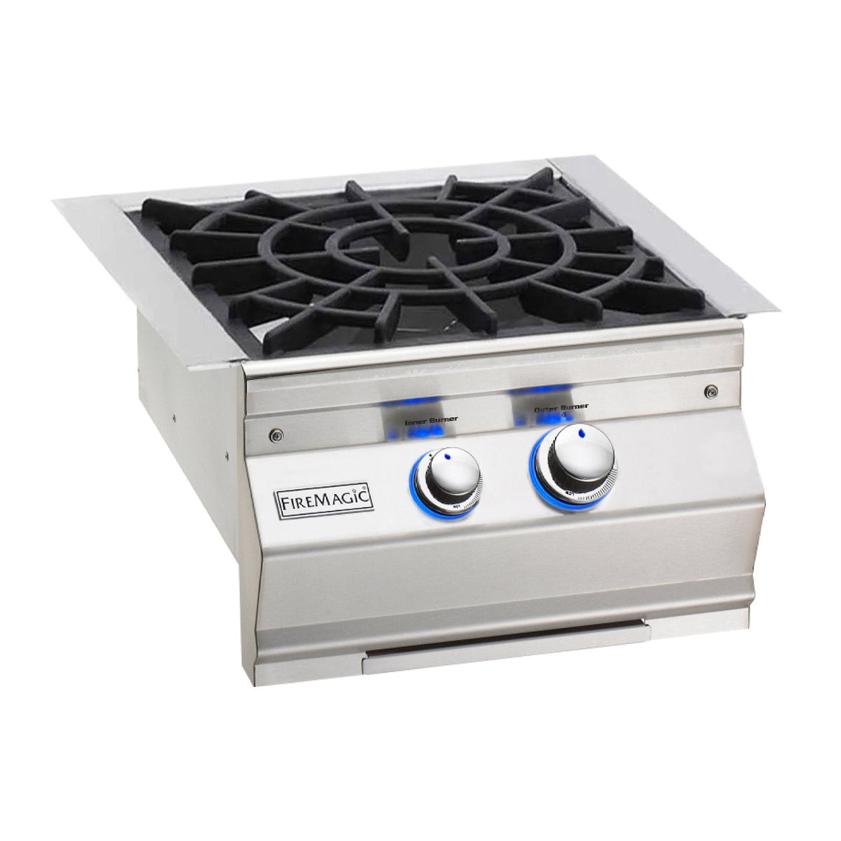 Fire Magic Aurora Propane Gas Built-In Power Burner w/ Porcelain Coated Cast Iron Cooking Grid and Lid - 19-7B2P-0