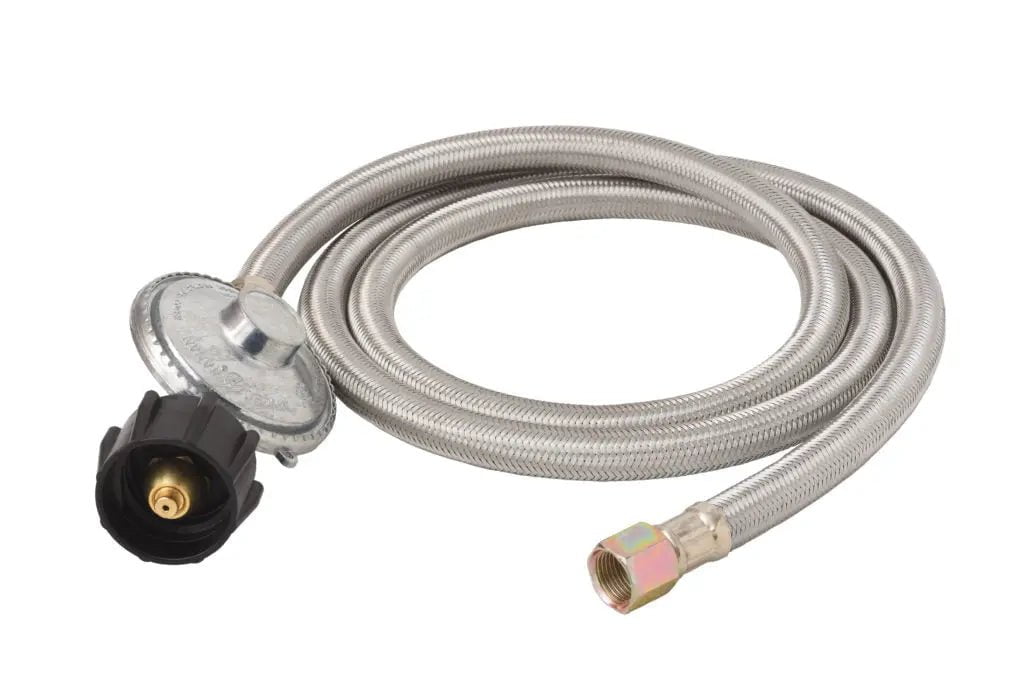 Flame King 5' QCC to 3/8″ Female Flare Nut w/Regulator-Steel Braided Hose