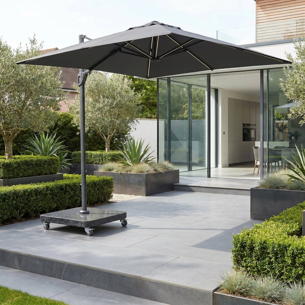 Glow Challenger T2 3m Square Cantilever Parasol in Anthracite with 90kg Granite Base