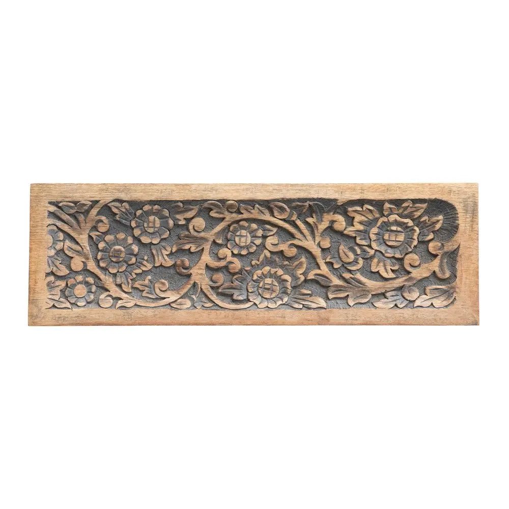 Hand-Carved Mango Wood Tray with Floral Motif