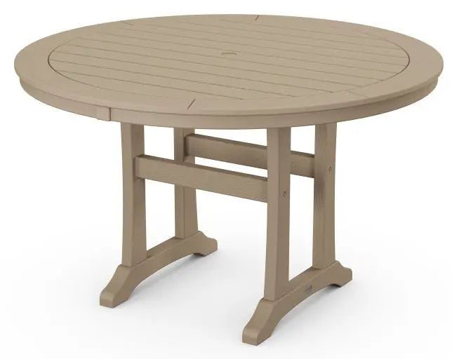 POLYWOOD 48" Round Nautical Trestle Outdoor Dining Table in Vintage Sahara