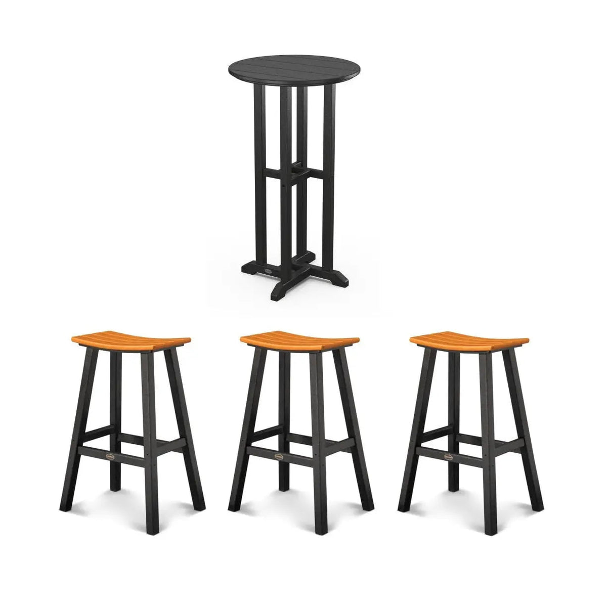 Polywood Bar Table and 3 Stools Set in Black with Orange Seat | FLOOR MODEL SALE | IN STORE ONLY