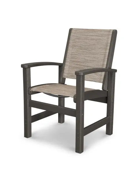 POLYWOOD Coastal Outdoor Dining Sling Chair Vintage Coffee with Onyx Sling