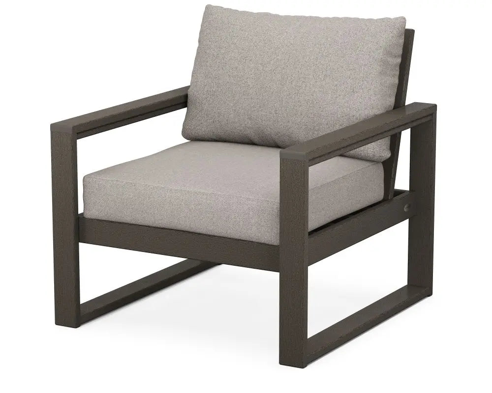 POLYWOOD Edge Club Chair in Vintage Coffee Finish with Weathered Tweed Cushion