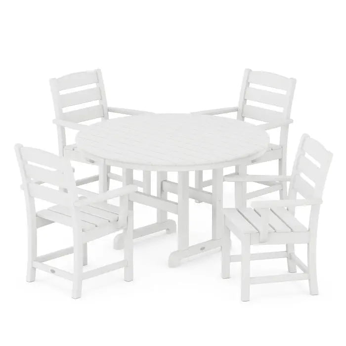POLYWOOD Lakeside 5-Piece Round Farmhouse Dining Set in White