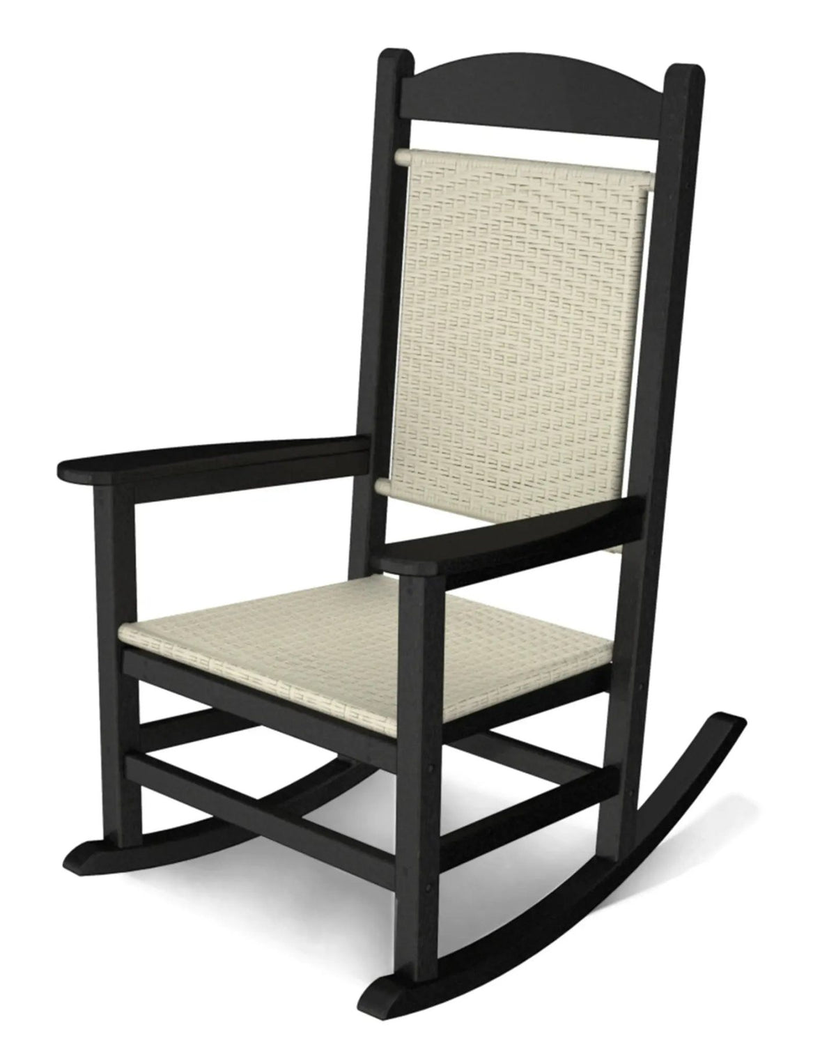 POLYWOOD Presidential Woven Rocking Chair with Black Frame and White Loom