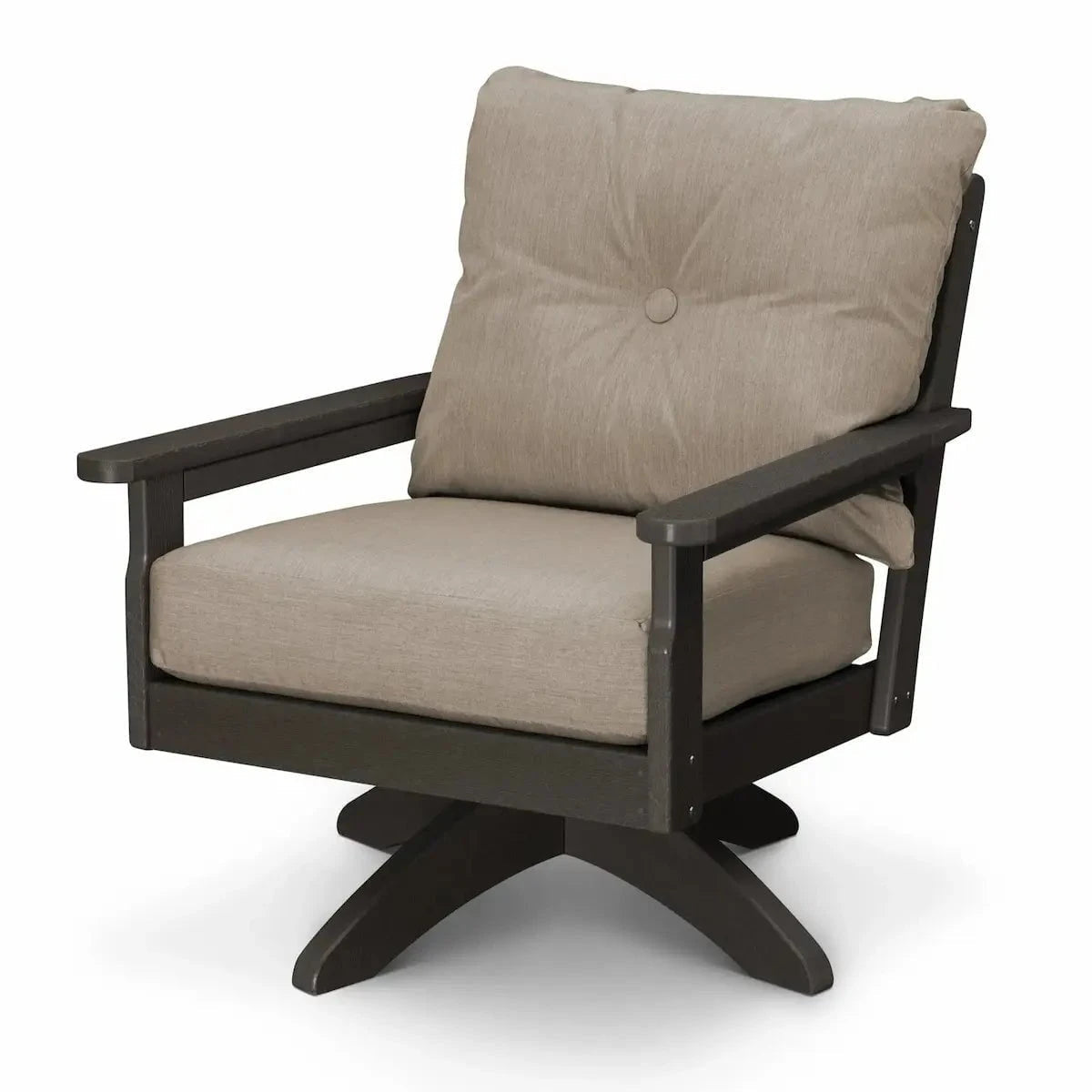 POLYWOOD Vineyard Deep Seating Swivel Chair in Vintage Coffee and Cast Ash Cushion