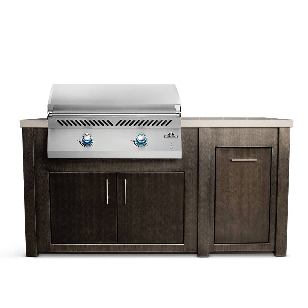 All Things BBQ Custom 71" Grill Island with Napoleon BIG32FT Griddle — Brushed Black with Granite Style Top