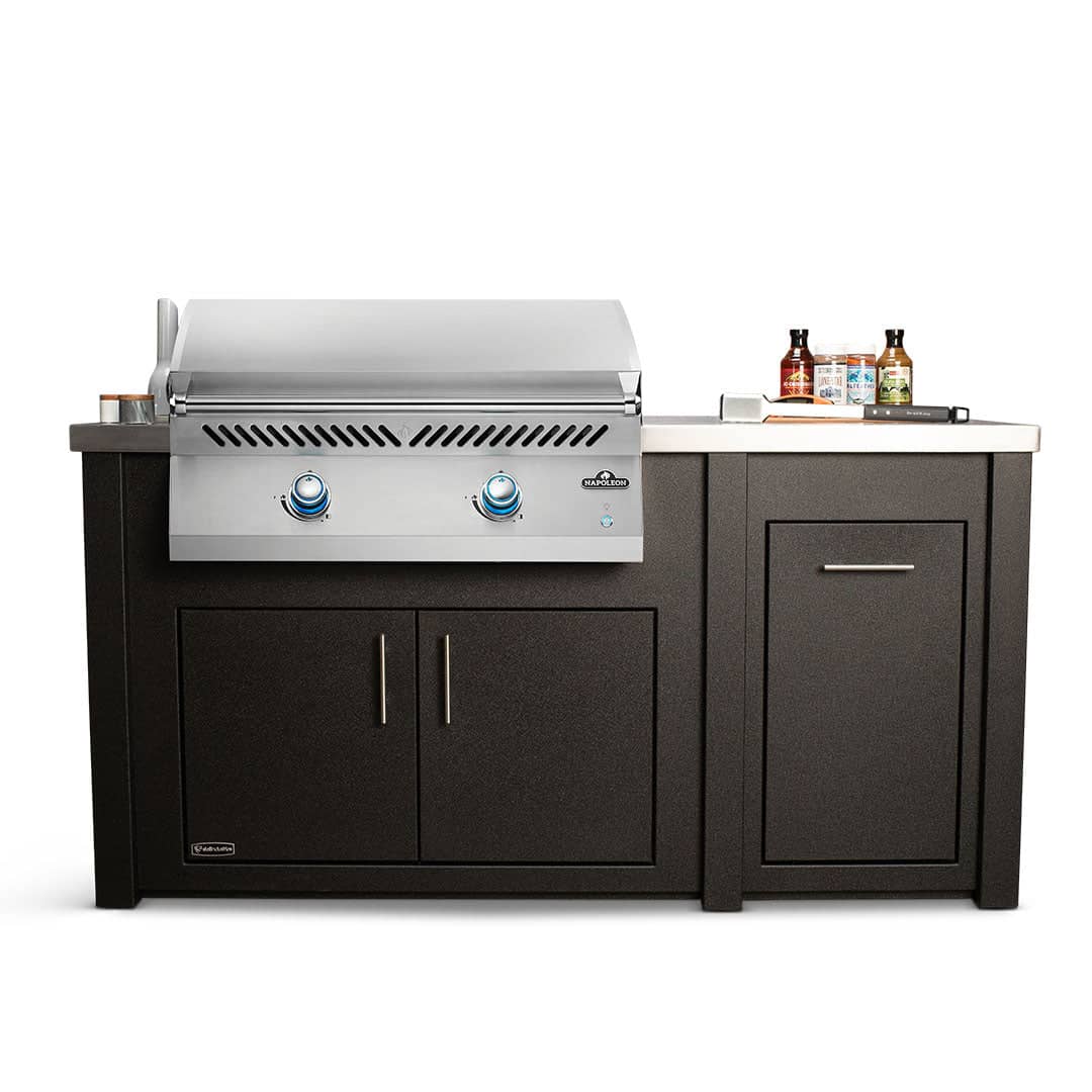 All Things BBQ Custom 71" Grill Island with Napoleon BIG32FT Griddle — Graphite Cabinet, Stainless Countertop