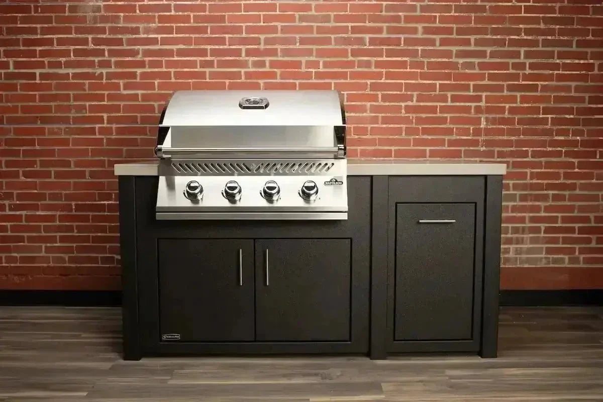All Things BBQ Custom 71” Pre-Assembled Outdoor Kitchen Island + Napoleon BI32 Prestige Grill Head, Graphite with Granite Style Top