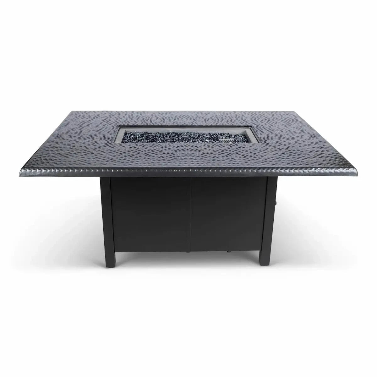 Woodard 42" x 60" Rectangular Chat Height Fire Table with Pewter Hammered Top and Black Base