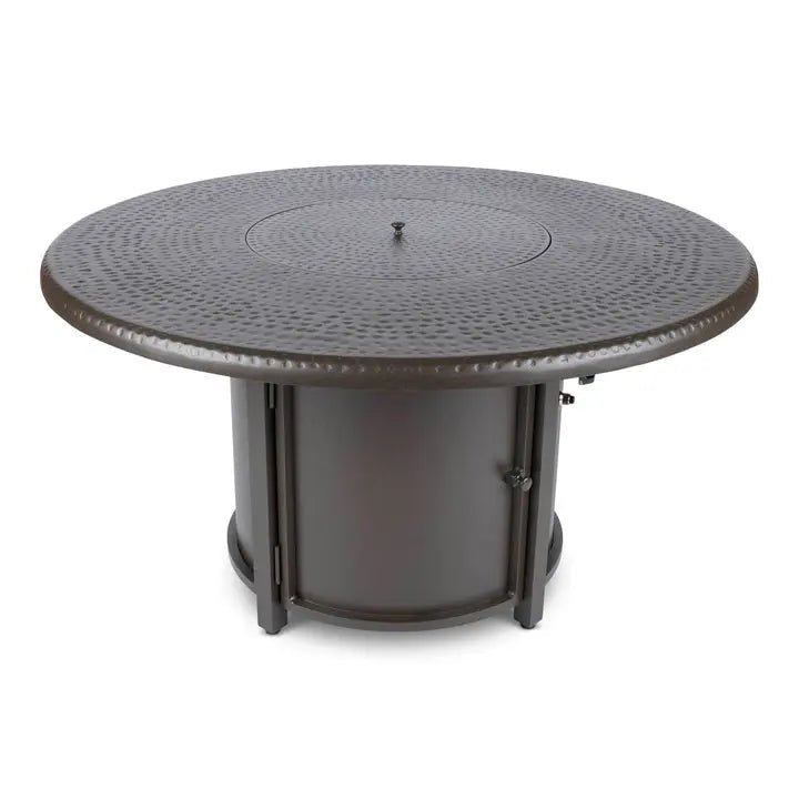 Woodard 48" Round Hammered Chat Fire Table in Aztec Bronze