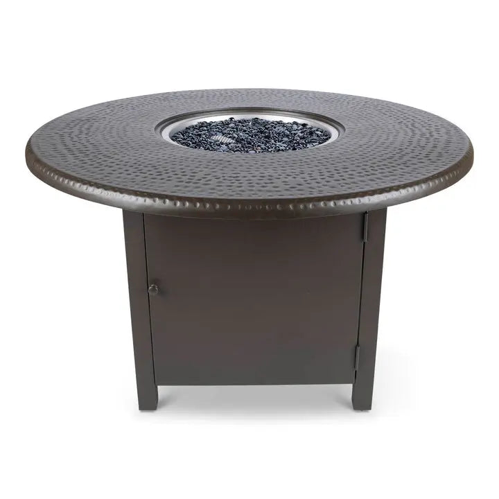Woodard 48" Round Hammered Dining Fire Table in Aztec Bronze