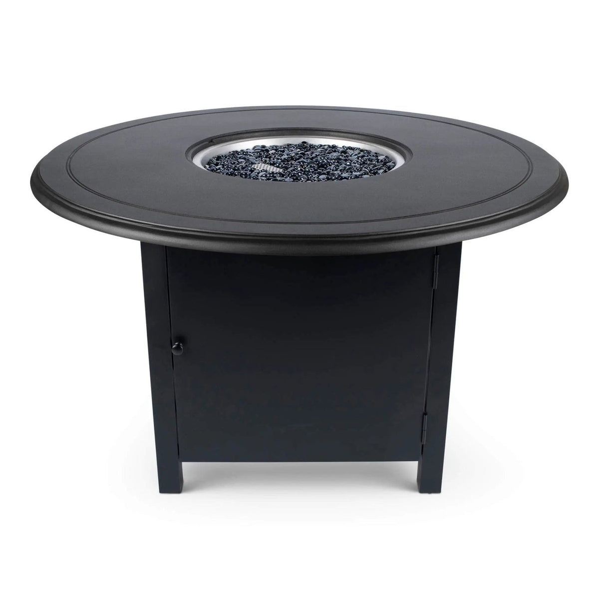 Woodard 48" Round Solid Cast with Beaded Edge Top Dining Fire Table in Twilight and Textured Black
