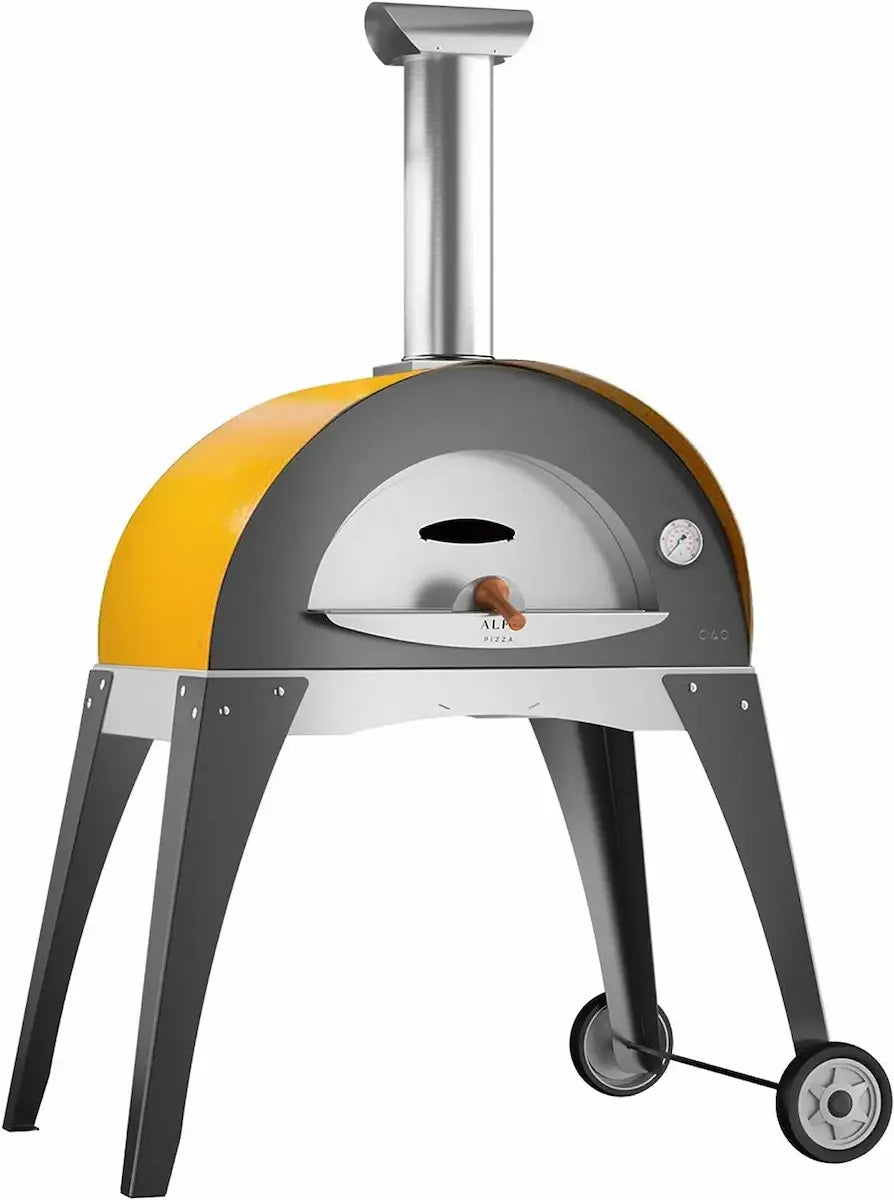 Alfa Ciao Wood Fired Oven in Fire Yellow with Grey Base