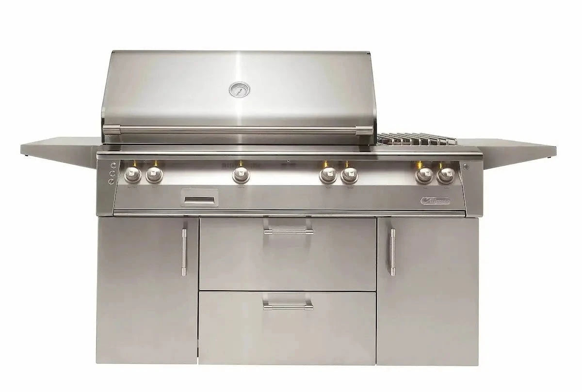 Alfresco ALXE 56" Gas BBQ Grill with Side Burner on Cart