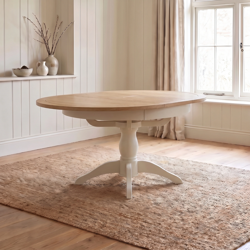 Amberley 4-6 Seater Round Extending Dining Table in Warm White