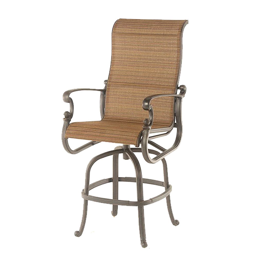 Hanamint St. Augustine Sling Swivel Bar Stool with Augustine Pecan Fabric - Set of 2