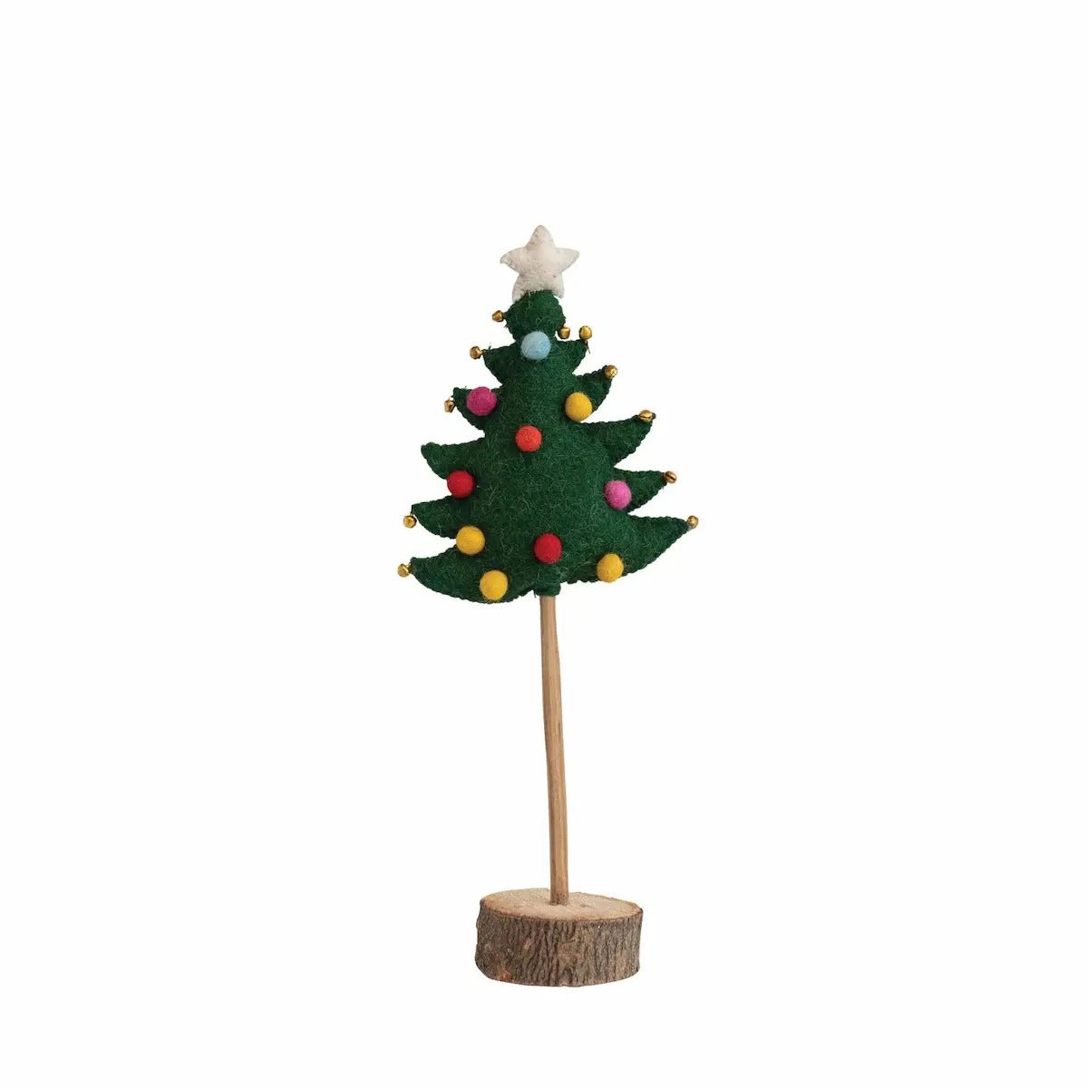 Handmade Wool Felt Tree with Star, Pom Poms &amp; Jingle Bells