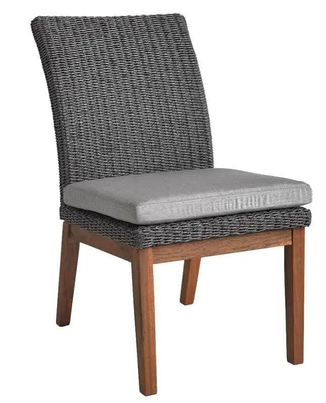 Jensen Outdoor Coral Dining Side Chair in Gray Weave and Level Pumice Cushion