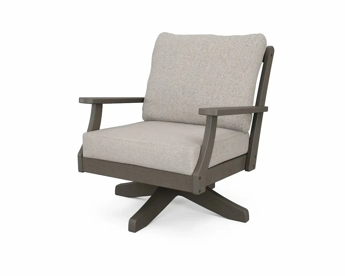 POLYWOOD Braxton Deep Seating Swivel Lounge Chair in Vintage Coffee with Cast Ash Cushions