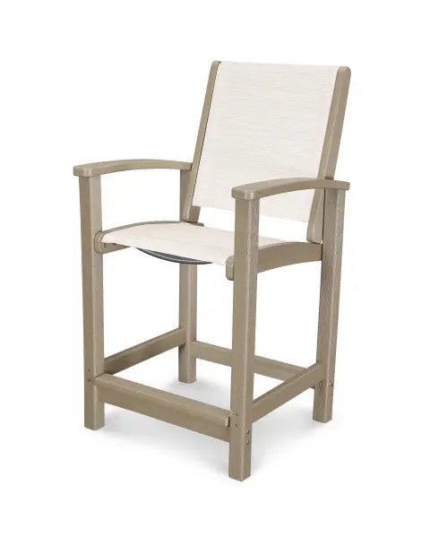 POLYWOOD Coastal Counter Sling Chair Vintage Sahara with Parchment Sling
