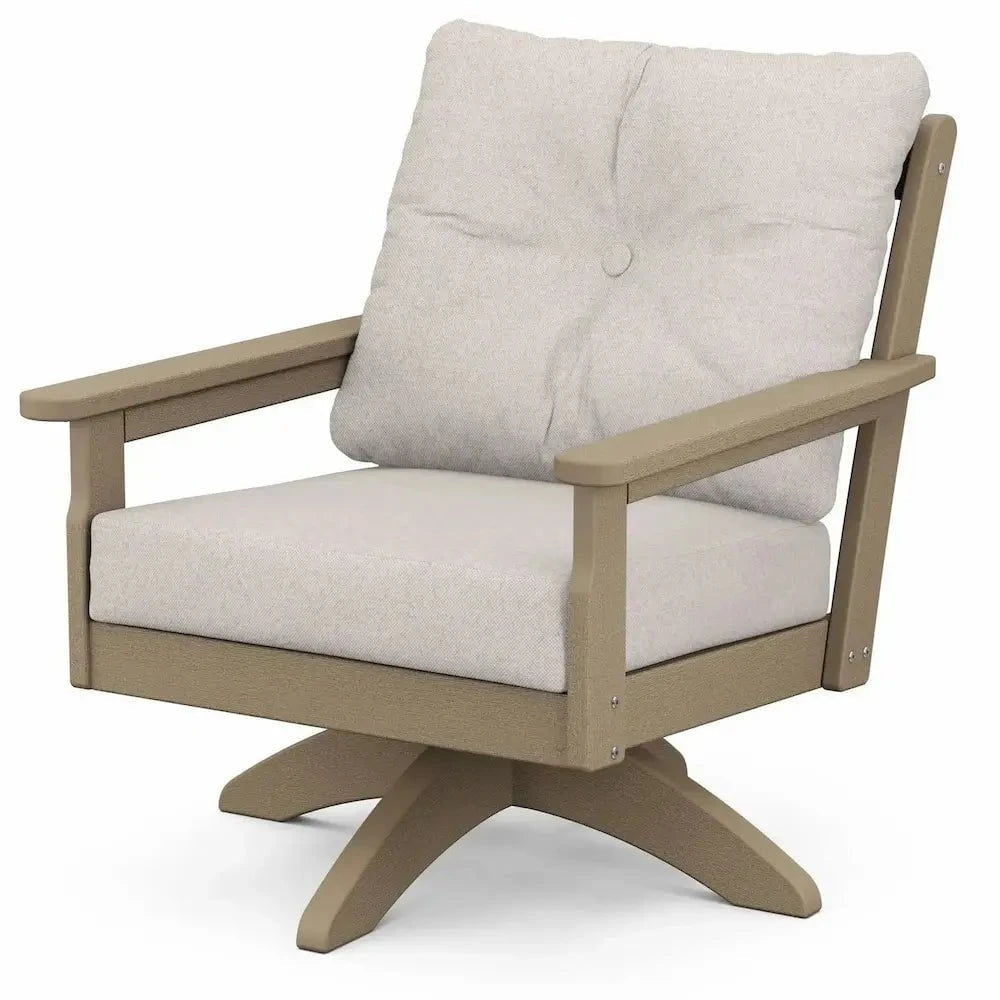 POLYWOOD Vineyard Deep Seating Swivel Chair in Vintage Sahara and Essential Sand Cushion