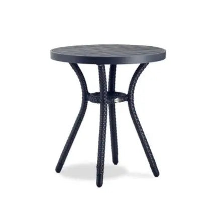 Ratana Palm Harbor 18" Round End Table with Durawood Top and Leather Antique Brown Weave on Legs