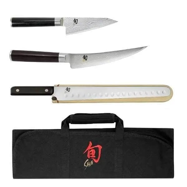 Shun Classic Four Piece BBQ Knife Set with Knife Roll