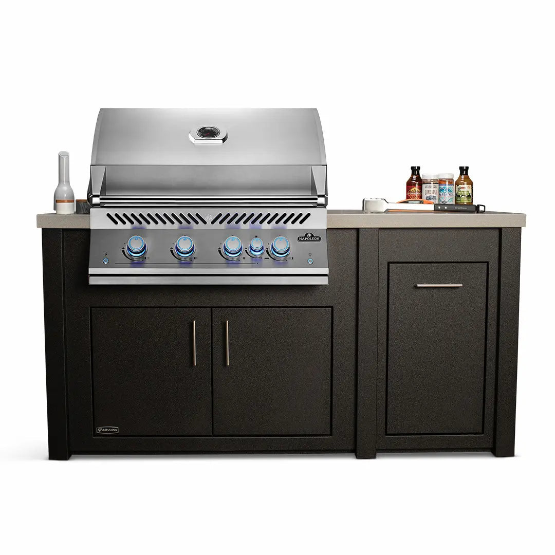 All Things BBQ Custom 71" Graphite Outdoor Kitchen Island with Granite Top and Stainless BBQ Grill