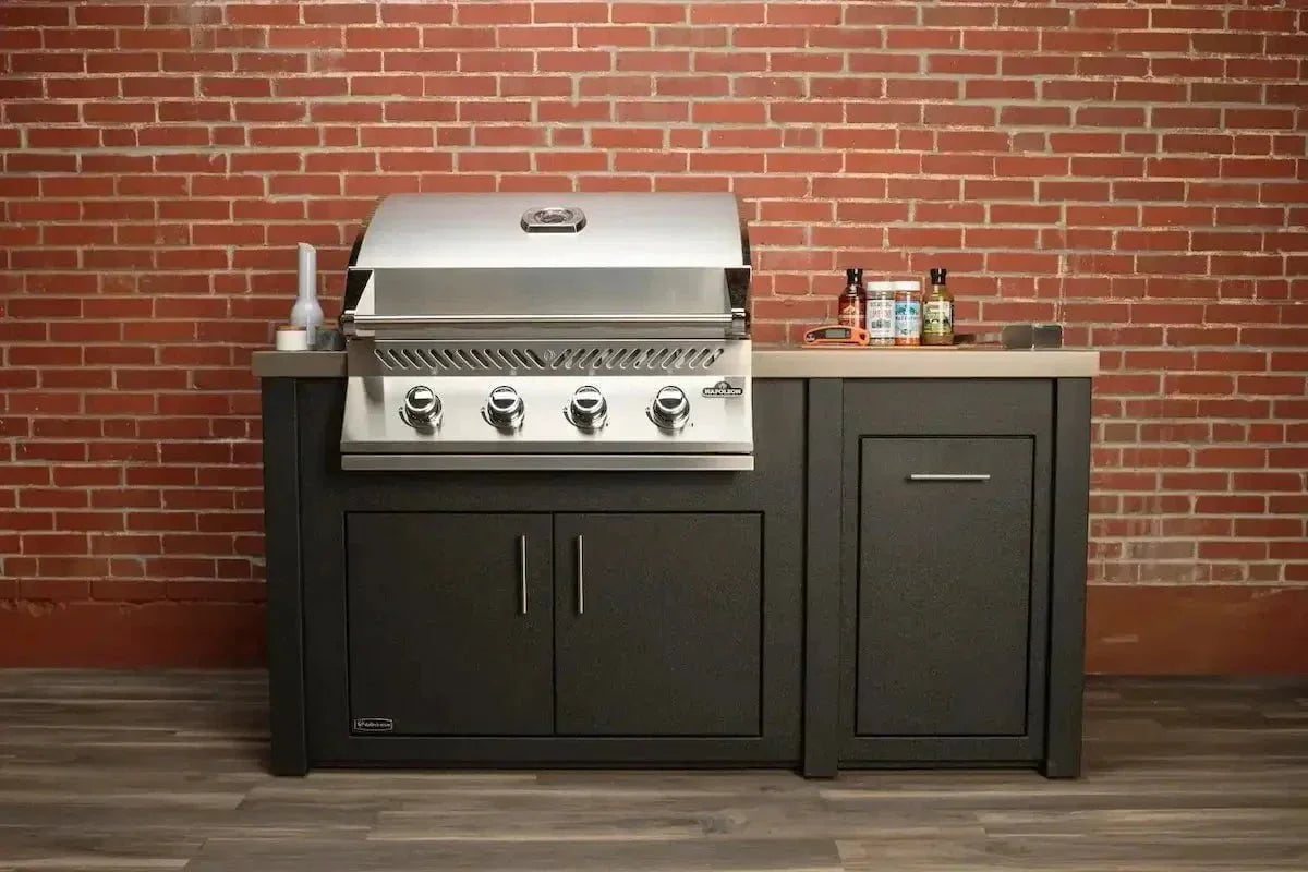All Things BBQ Custom 71” Pre-Assembled Outdoor Kitchen Island + Napoleon BI32 Prestige Grill Head, Graphite with Concrete Style Top