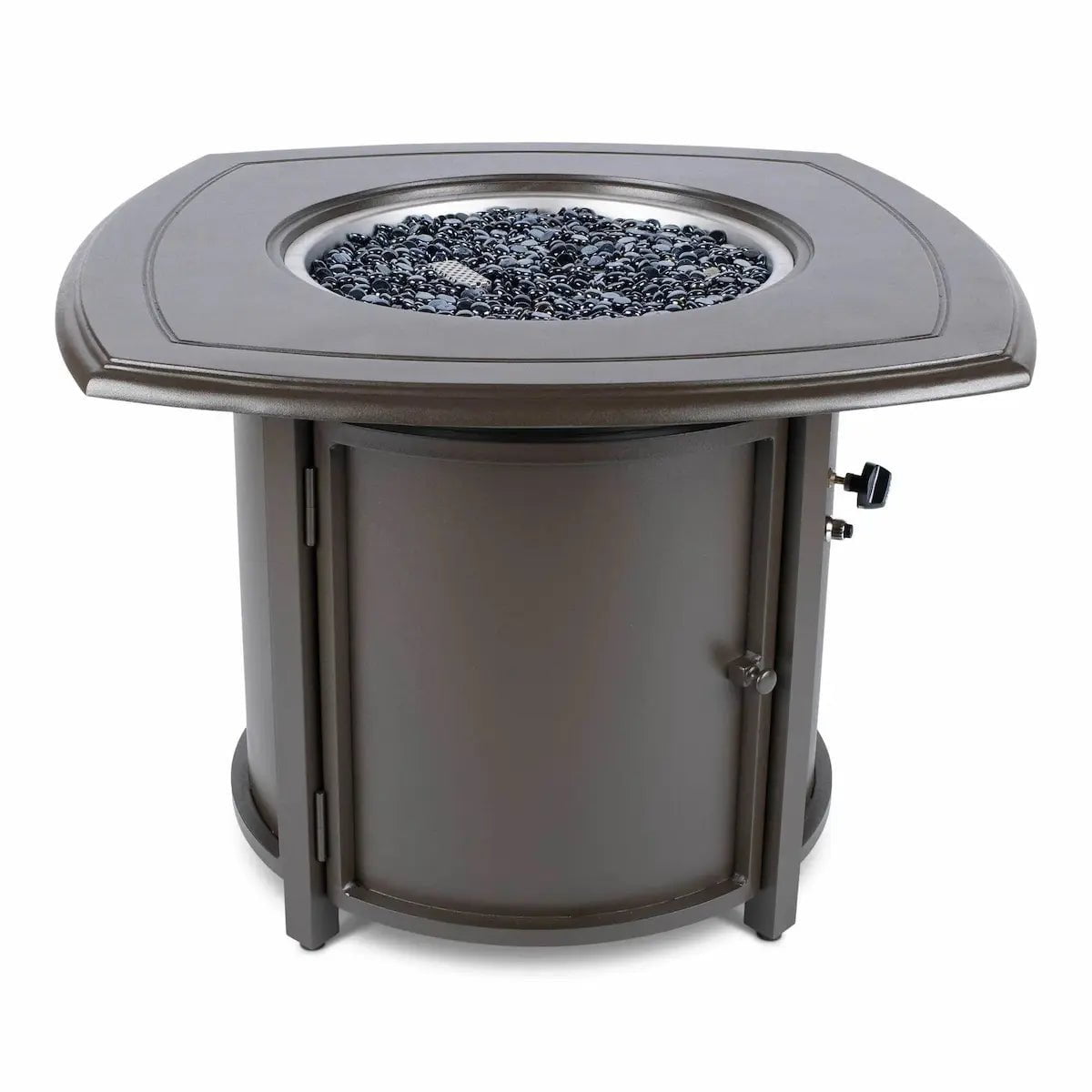 Woodard 35" Square Round Cast Top with Beaded Edge Chat Fire Table in Aztec Bronze